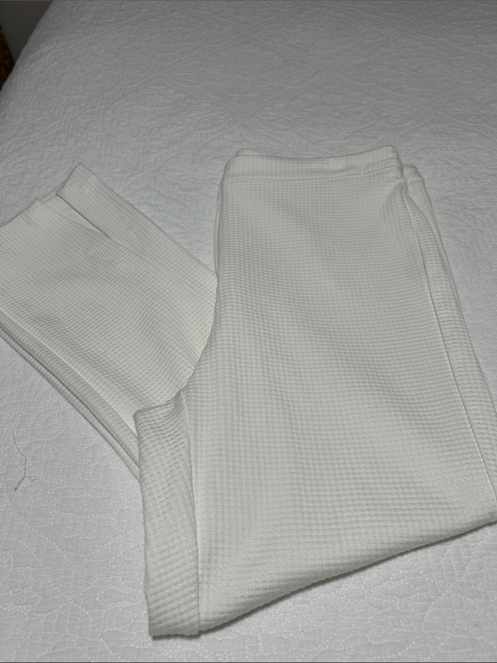 Women's Cream Waffle-Knit Trousers